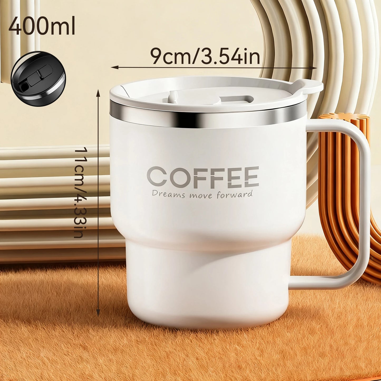 Copo Térmico Inox 304 com Alça Antivazamento Parede Dupla Café Água Leite Portátil 450ml
