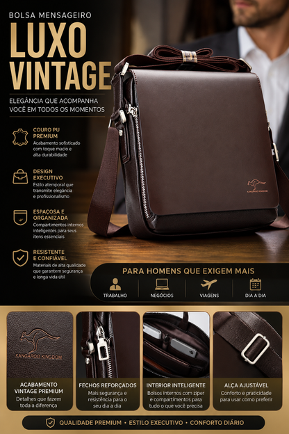 Bolsa Mensageiro Masculina Luxo Vintage em Couro PU Transversal Elegante Premium Casual Executivo