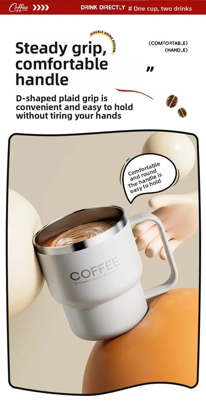 Copo Térmico Inox 304 com Alça Antivazamento Parede Dupla Café Água Leite Portátil 450ml