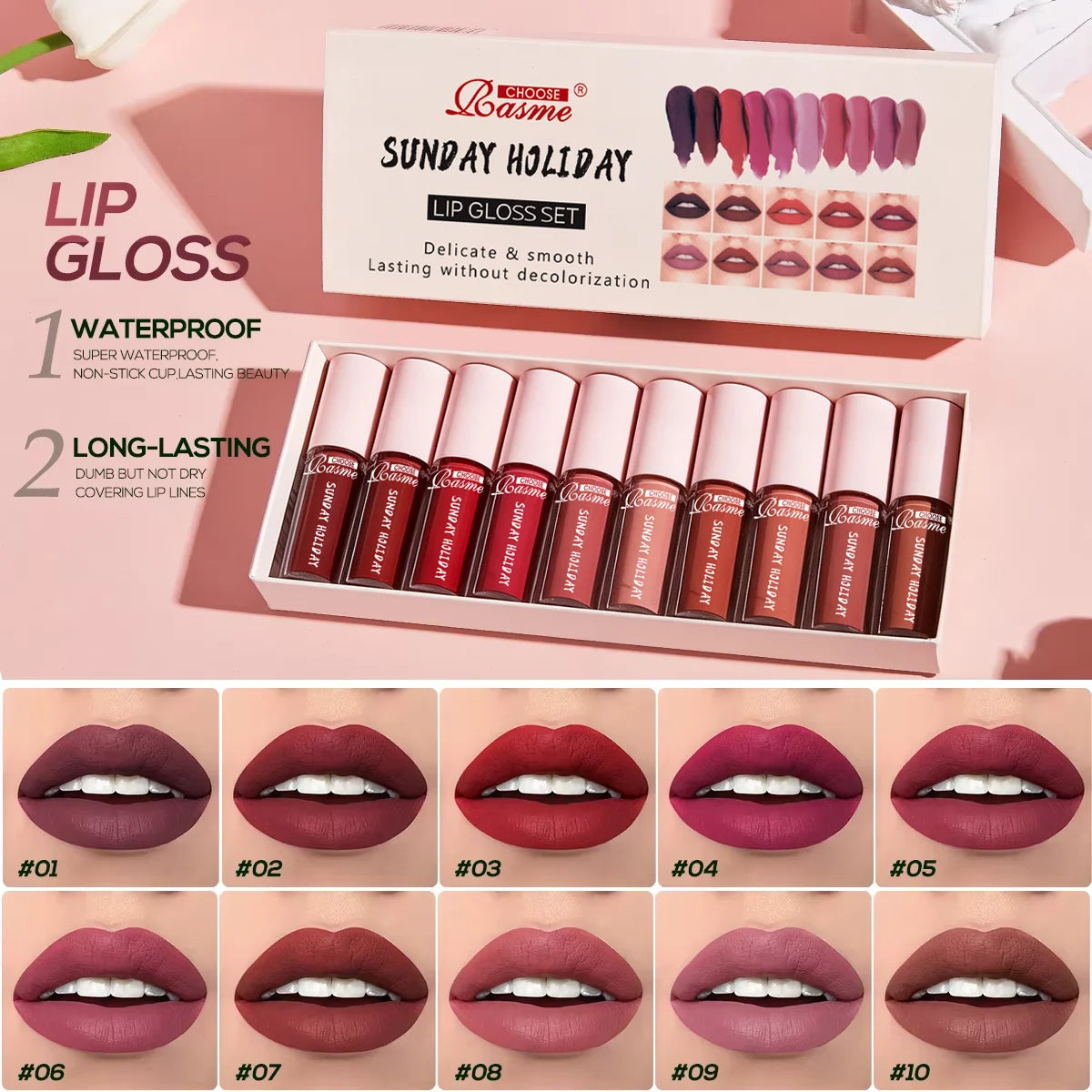 Kit 10 Batons Aveludados CHOOSE RASME – Brilho Labial À Prova D'água, Longa Duração e Hidratante | Presente Dia dos Namorados