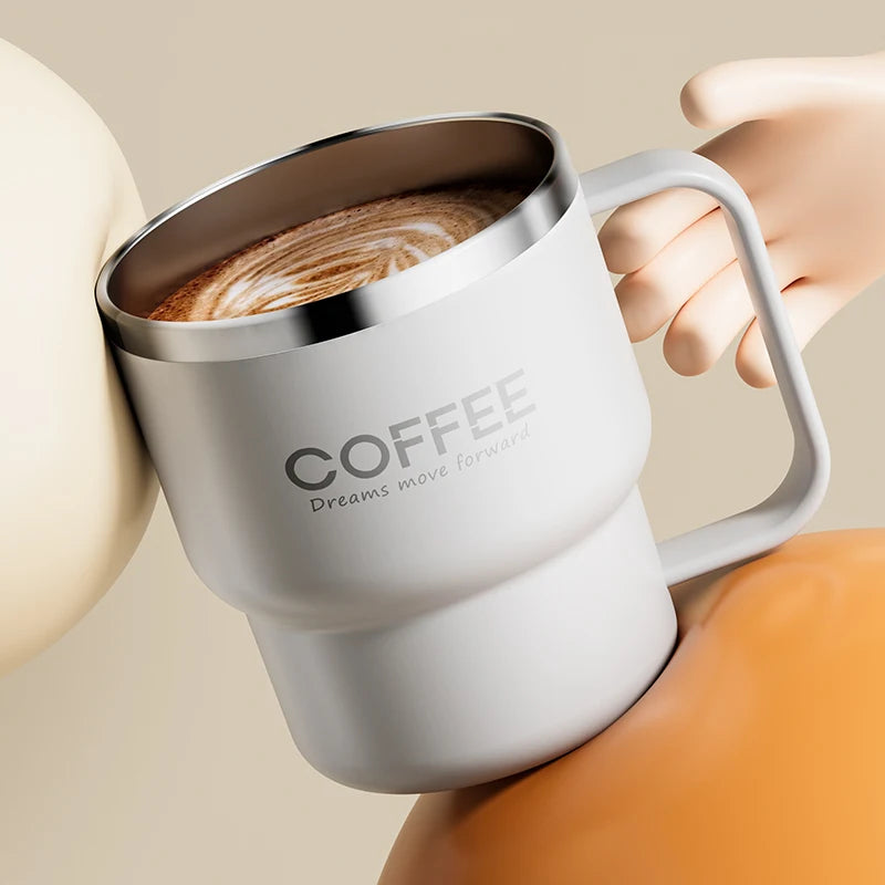 Copo Térmico Inox 304 com Alça Antivazamento Parede Dupla Café Água Leite Portátil 450ml