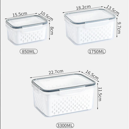 Cesto Organizador para Geladeira com Tampa e Escorredor Porta Frutas e Legumes Multiuso Premium