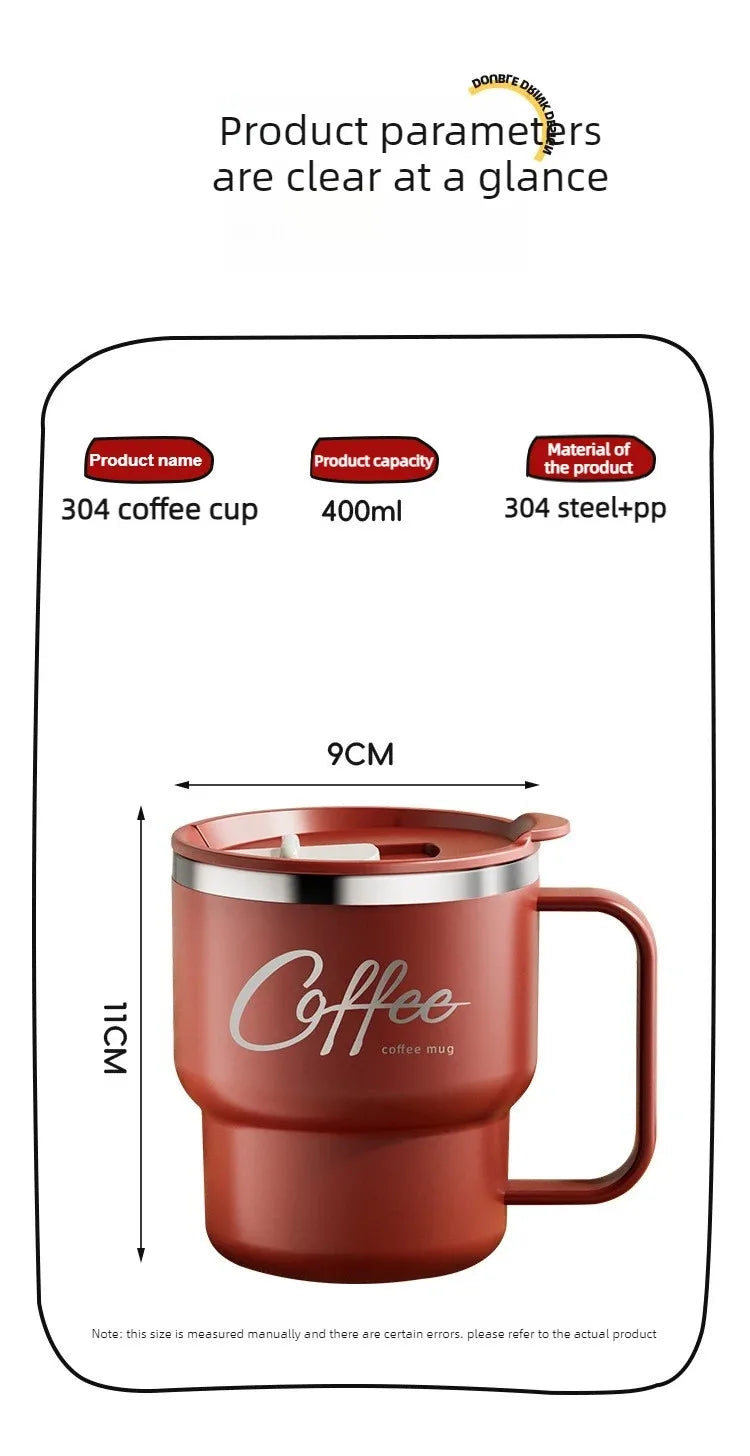 Copo Térmico Inox 304 com Alça Antivazamento Parede Dupla Café Água Leite Portátil 450ml