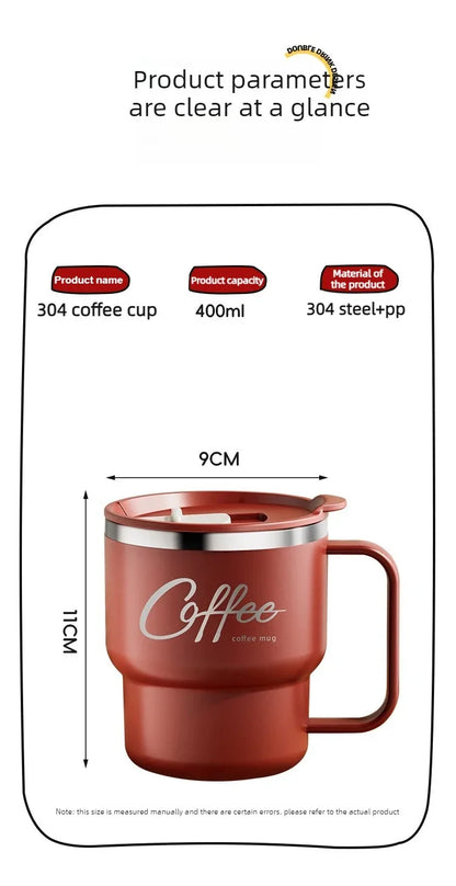 Copo Térmico Inox 304 com Alça Antivazamento Parede Dupla Café Água Leite Portátil 450ml