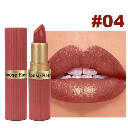 Batom Veludo Glitter Rosa Perolado – Metálico, Matte e Shimmer Diamond, Longa Duração, À Prova d'Água