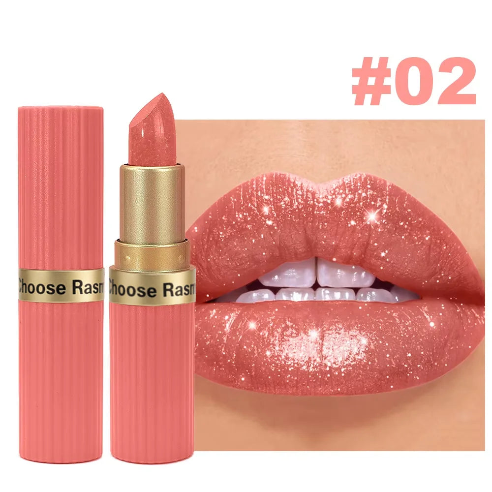 Batom Veludo Glitter Rosa Perolado – Metálico, Matte e Shimmer Diamond, Longa Duração, À Prova d'Água