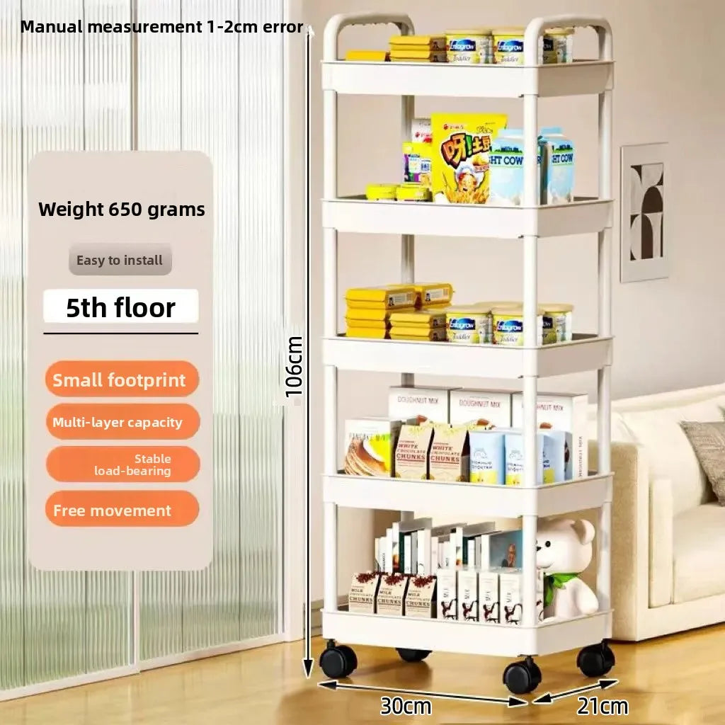 Estante Organizadora de Cozinha 5 Andares com Rodas | Rack Multiuso para Frutas, Lanches e Livros