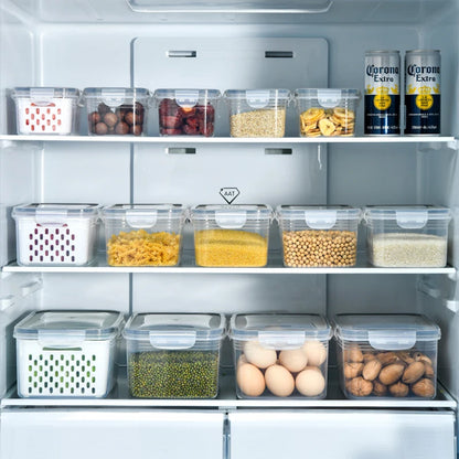 Cesto Organizador para Geladeira com Tampa e Escorredor Porta Frutas e Legumes Multiuso Premium