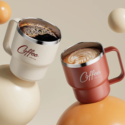 Copo Térmico Inox 304 com Alça Antivazamento Parede Dupla Café Água Leite Portátil 450ml