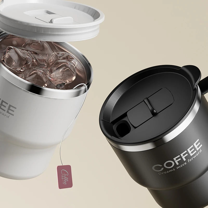 Copo Térmico Inox 304 com Alça Antivazamento Parede Dupla Café Água Leite Portátil 450ml
