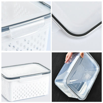 Cesto Organizador para Geladeira com Tampa e Escorredor Porta Frutas e Legumes Multiuso Premium