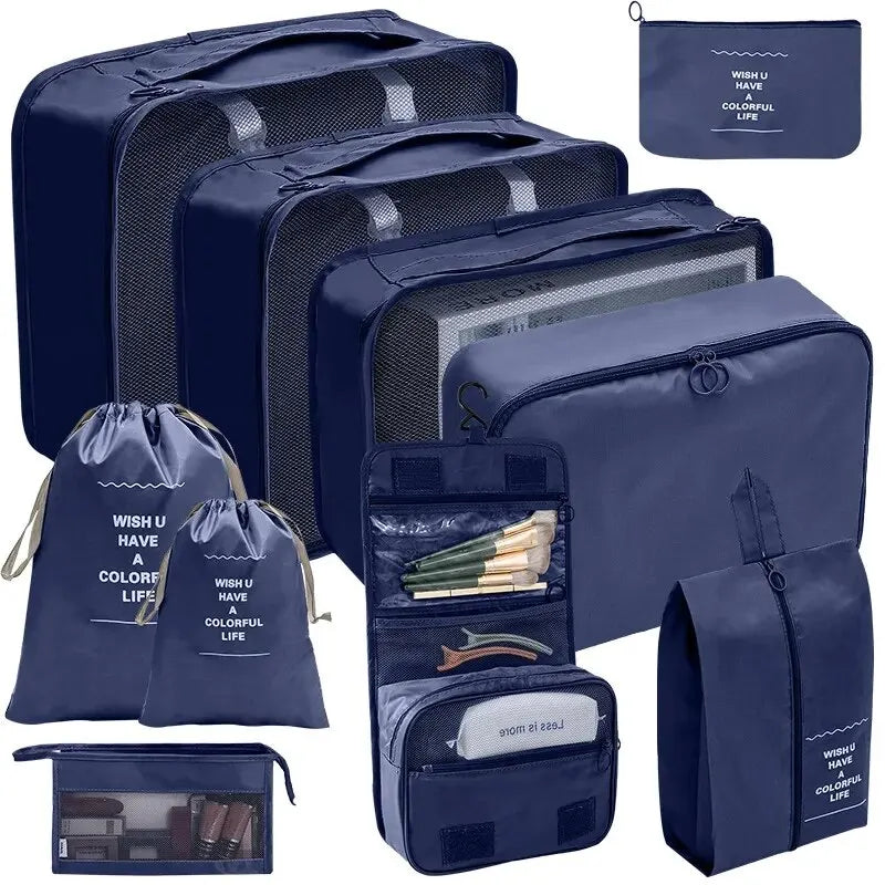 Kit Organizador de Mala de Viagem – 7 ou 10 Peças | Cubos de Compressão, Bolsas para Roupas e Sapatos
