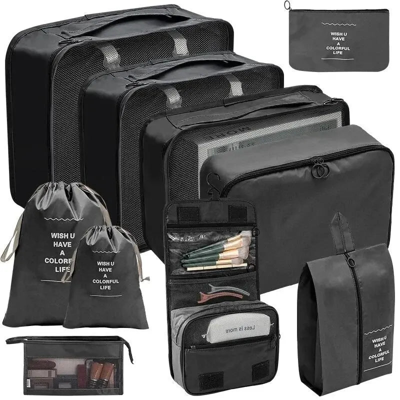 Kit Organizador de Mala de Viagem – 7 ou 10 Peças | Cubos de Compressão, Bolsas para Roupas e Sapatos