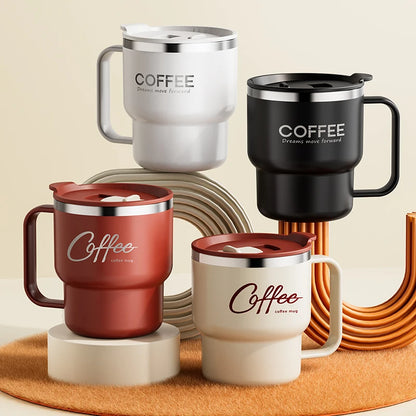 Copo Térmico Inox 304 com Alça Antivazamento Parede Dupla Café Água Leite Portátil 450ml