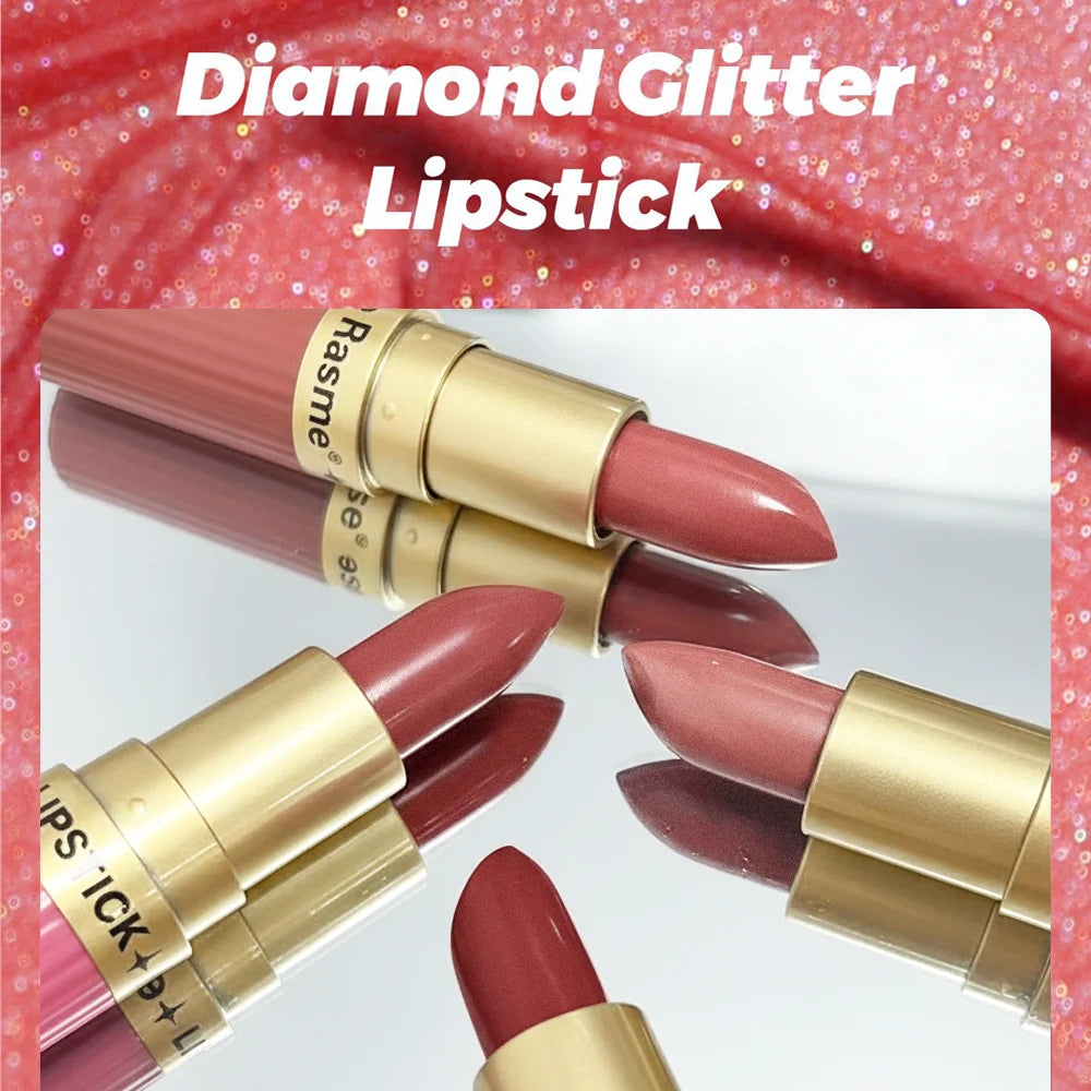Batom Veludo Glitter Rosa Perolado – Metálico, Matte e Shimmer Diamond, Longa Duração, À Prova d'Água