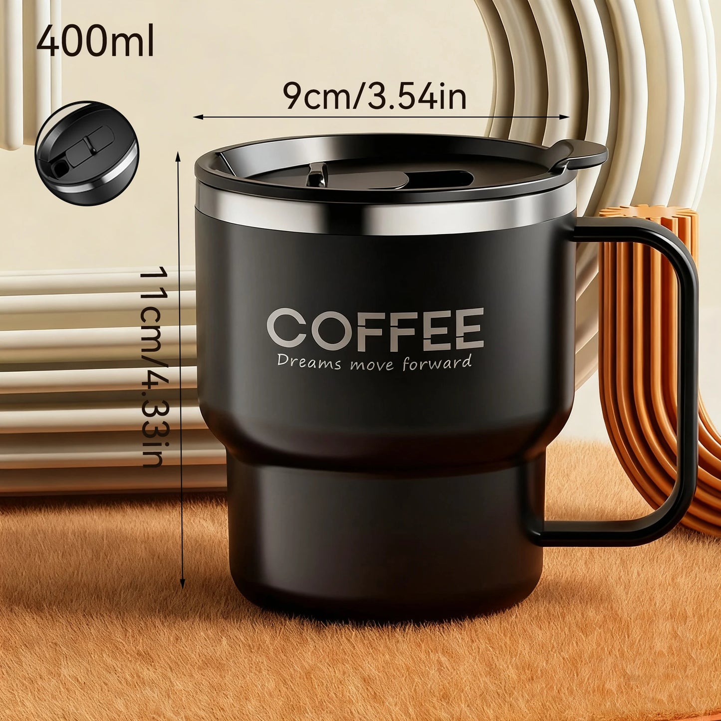 Copo Térmico Inox 304 com Alça Antivazamento Parede Dupla Café Água Leite Portátil 450ml