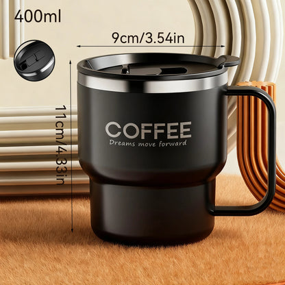 Copo Térmico Inox 304 com Alça Antivazamento Parede Dupla Café Água Leite Portátil 450ml