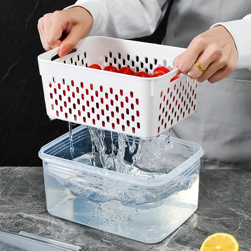 Cesto Organizador para Geladeira com Tampa e Escorredor Porta Frutas e Legumes Multiuso Premium
