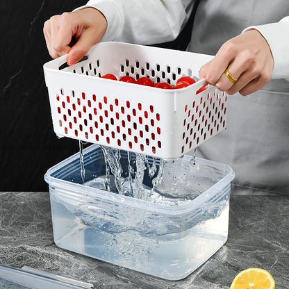 Cesto Organizador para Geladeira com Tampa e Escorredor Porta Frutas e Legumes Multiuso Premium