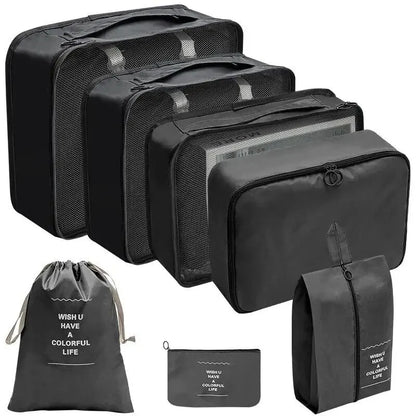 Kit Organizador de Mala de Viagem – 7 ou 10 Peças | Cubos de Compressão, Bolsas para Roupas e Sapatos