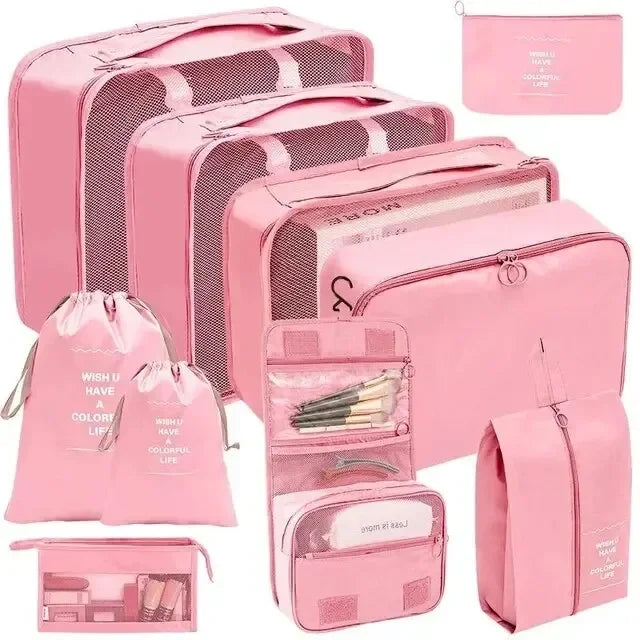 Kit Organizador de Mala de Viagem – 7 ou 10 Peças | Cubos de Compressão, Bolsas para Roupas e Sapatos