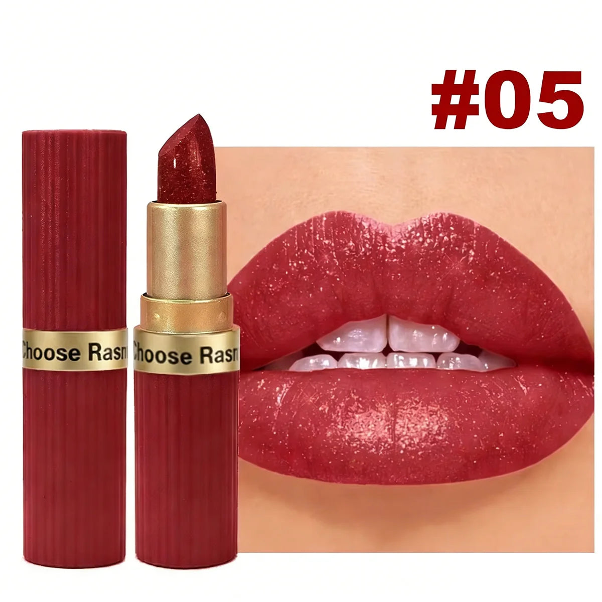 Batom Veludo Glitter Rosa Perolado – Metálico, Matte e Shimmer Diamond, Longa Duração, À Prova d'Água