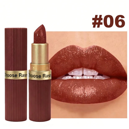 Batom Veludo Glitter Rosa Perolado – Metálico, Matte e Shimmer Diamond, Longa Duração, À Prova d'Água