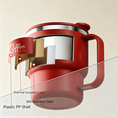 Copo Térmico Inox 304 com Alça Antivazamento Parede Dupla Café Água Leite Portátil 450ml