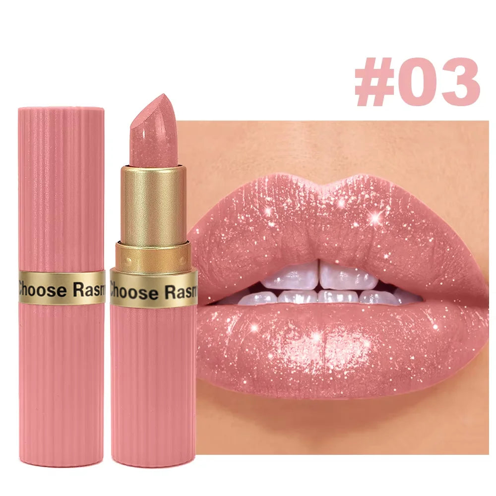 Batom Veludo Glitter Rosa Perolado – Metálico, Matte e Shimmer Diamond, Longa Duração, À Prova d'Água