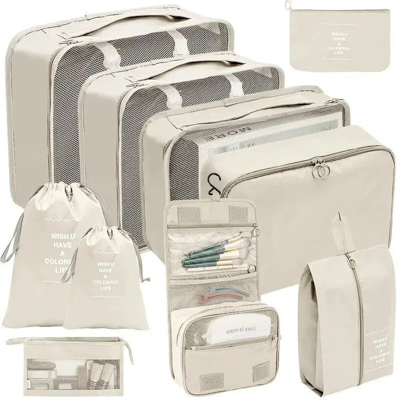 Kit Organizador de Mala de Viagem – 7 ou 10 Peças | Cubos de Compressão, Bolsas para Roupas e Sapatos