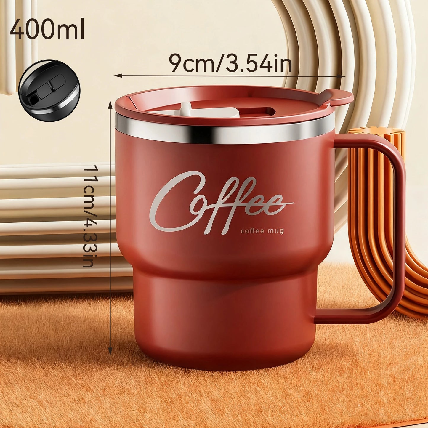 Copo Térmico Inox 304 com Alça Antivazamento Parede Dupla Café Água Leite Portátil 450ml