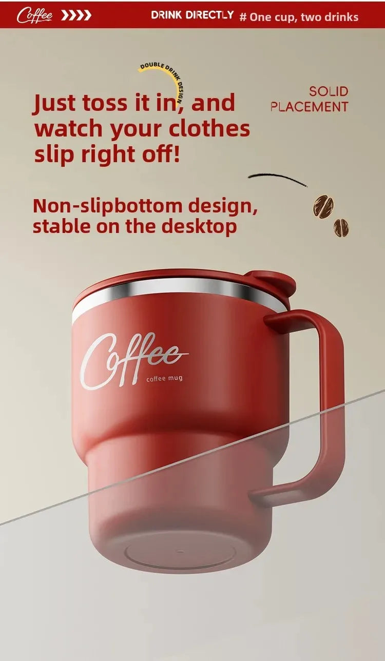 Copo Térmico Inox 304 com Alça Antivazamento Parede Dupla Café Água Leite Portátil 450ml