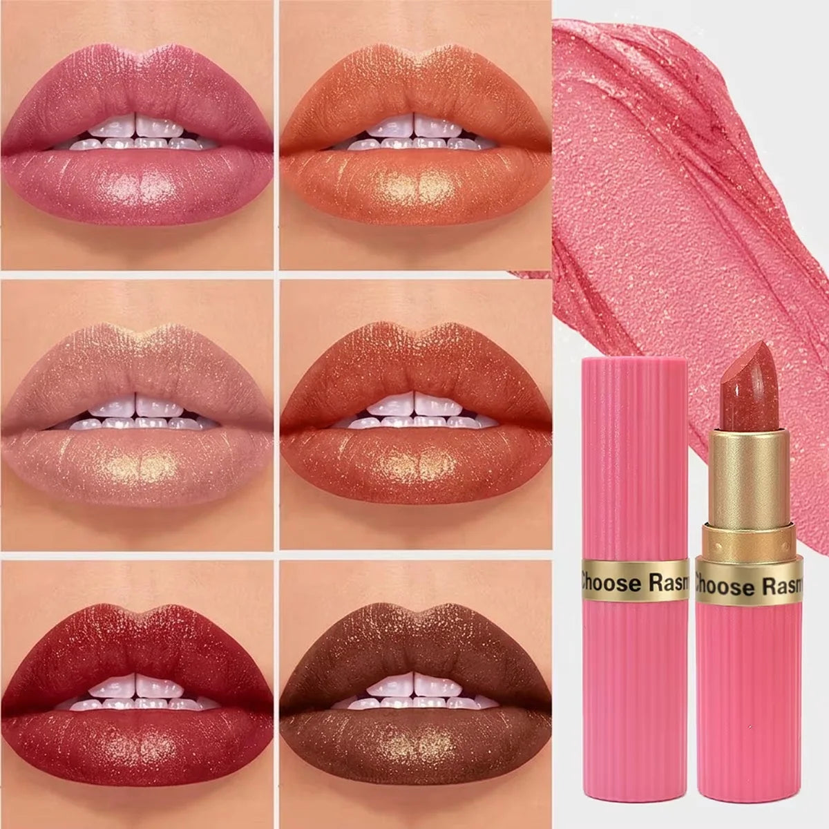 Batom Veludo Glitter Rosa Perolado – Metálico, Matte e Shimmer Diamond, Longa Duração, À Prova d'Água