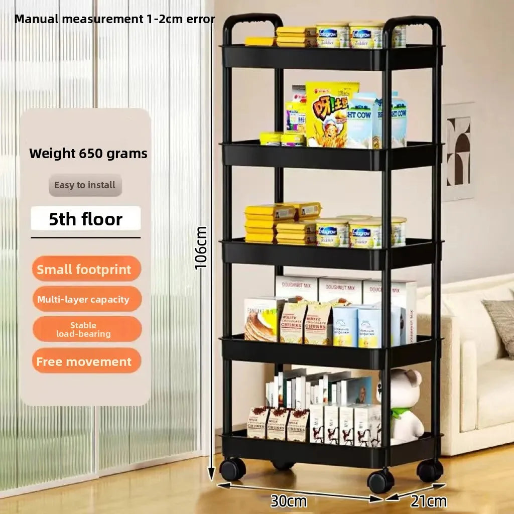 Estante Organizadora de Cozinha 5 Andares com Rodas | Rack Multiuso para Frutas, Lanches e Livros