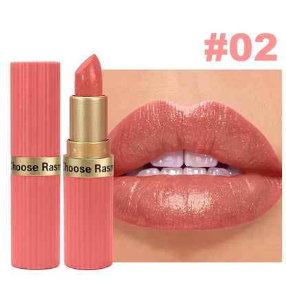 Batom Veludo Glitter Rosa Perolado – Metálico, Matte e Shimmer Diamond, Longa Duração, À Prova d'Água