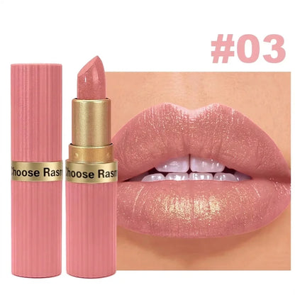 Batom Veludo Glitter Rosa Perolado – Metálico, Matte e Shimmer Diamond, Longa Duração, À Prova d'Água