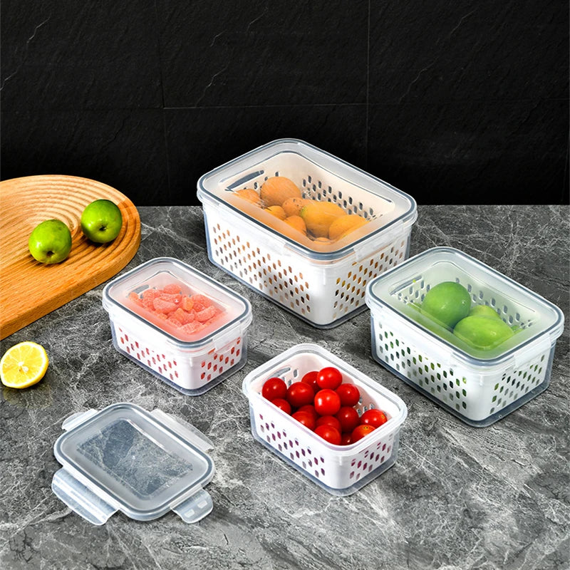 Cesto Organizador para Geladeira com Tampa e Escorredor Porta Frutas e Legumes Multiuso Premium
