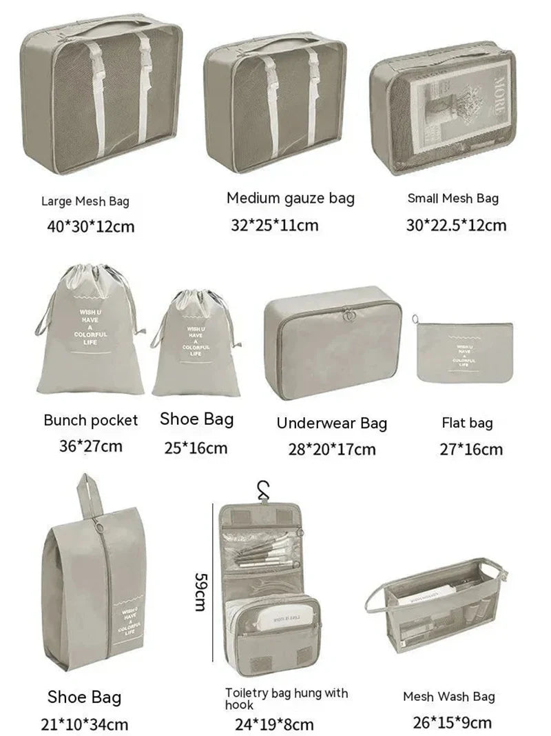 Kit Organizador de Mala de Viagem – 7 ou 10 Peças | Cubos de Compressão, Bolsas para Roupas e Sapatos