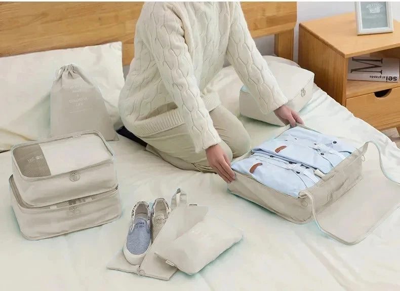 Kit Organizador de Mala de Viagem – 7 ou 10 Peças | Cubos de Compressão, Bolsas para Roupas e Sapatos
