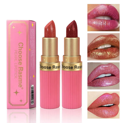 Batom Veludo Glitter Rosa Perolado – Metálico, Matte e Shimmer Diamond, Longa Duração, À Prova d'Água