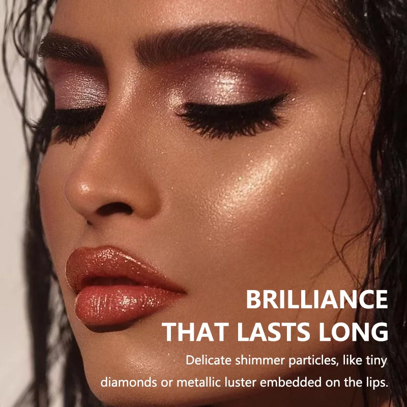 Batom Veludo Glitter Rosa Perolado – Metálico, Matte e Shimmer Diamond, Longa Duração, À Prova d'Água