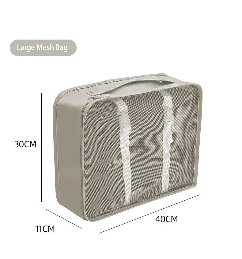 Kit Organizador de Mala de Viagem – 7 ou 10 Peças | Cubos de Compressão, Bolsas para Roupas e Sapatos