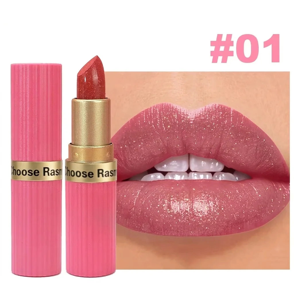 Batom Veludo Glitter Rosa Perolado – Metálico, Matte e Shimmer Diamond, Longa Duração, À Prova d'Água