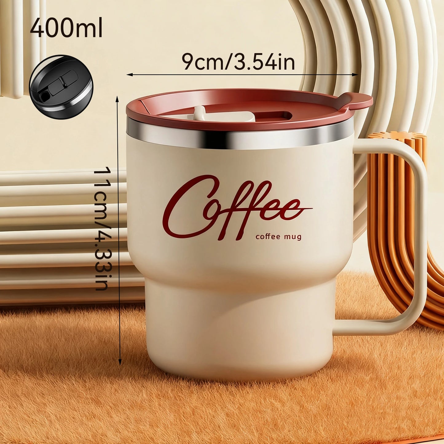 Copo Térmico Inox 304 com Alça Antivazamento Parede Dupla Café Água Leite Portátil 450ml