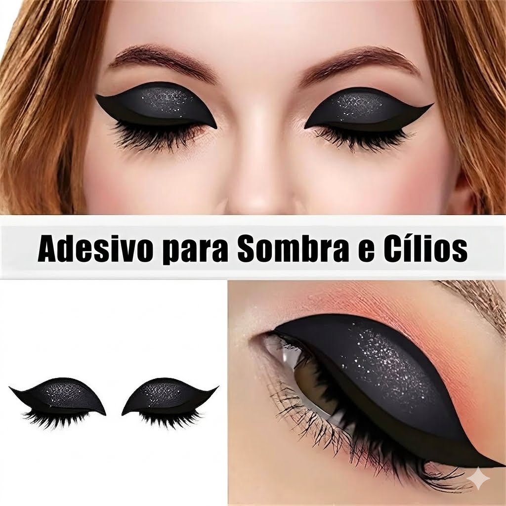 Par de Adesivos Reutilizáveis 2 em 1 para Maquiagem: Sombra e Cílios Postiços "Lazy Eye"