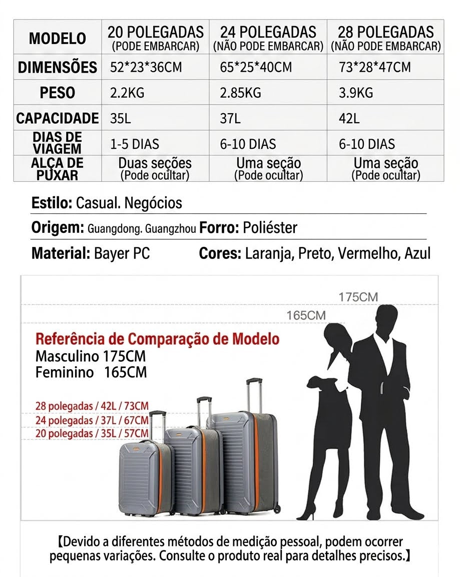 Mala de Viagem Dobrável com Rodas – Grande Capacidade, 20 Polegadas, Ideal para Negócios