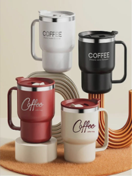 Copo Térmico Inox 304 com Alça Antivazamento Parede Dupla Café Água Leite Portátil 450ml